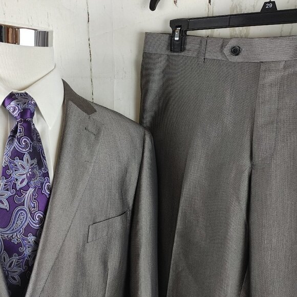 Carlo Lusso 150 44R 2 Button Gray Birdseye 2pc Suit 38x28 Flat Front - Picture 2 of 15